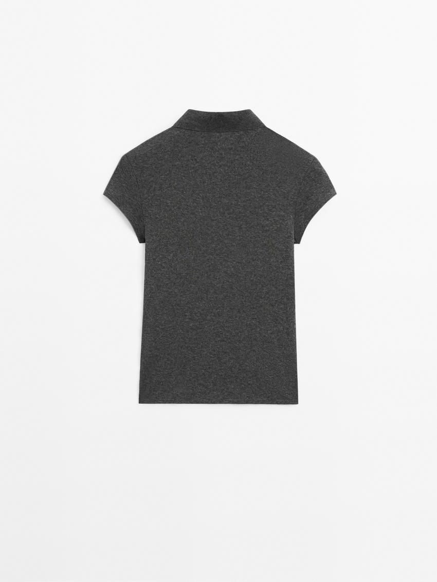 Massimo Dutti Short Sleeve Knitted Polo Shirt Women T-Shirt Dark Grey | US-DL9680732