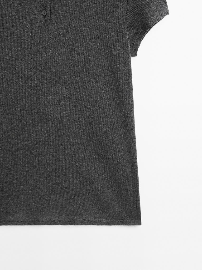 Massimo Dutti Short Sleeve Knitted Polo Shirt Women T-Shirt Dark Grey | US-DL9680732