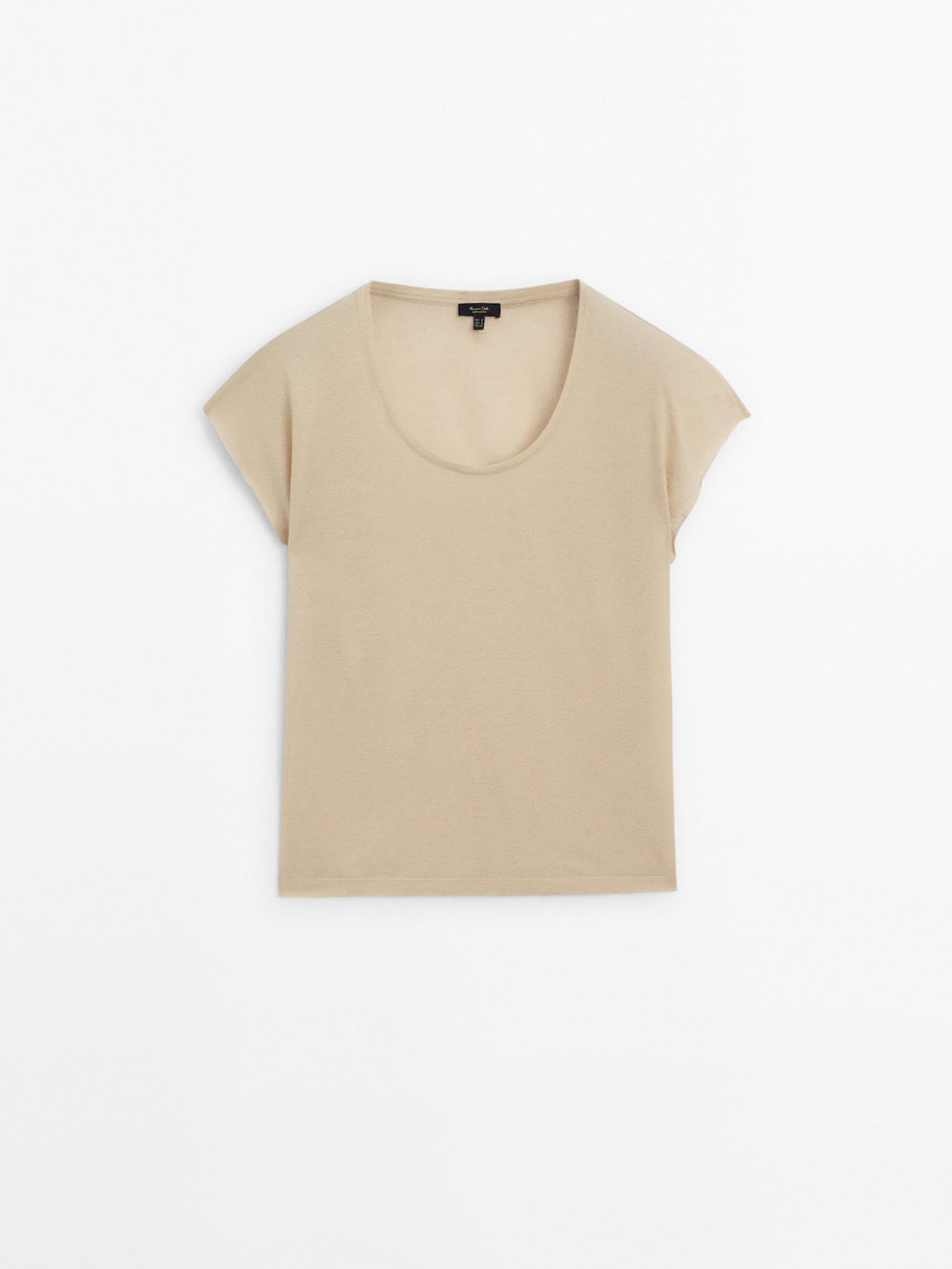 Massimo Dutti Short Sleeve Linen Blend Women T-Shirt Beige | US-BX9506173