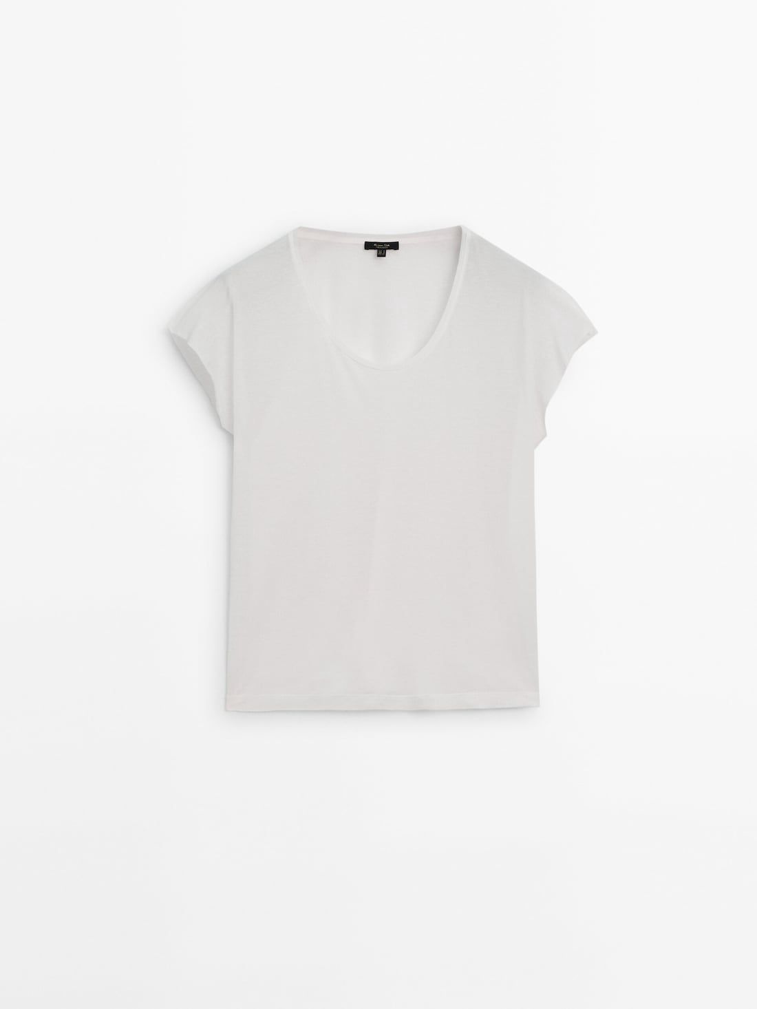 Massimo Dutti Short Sleeve Linen Blend Women T-Shirt Cream | US-IO0716483