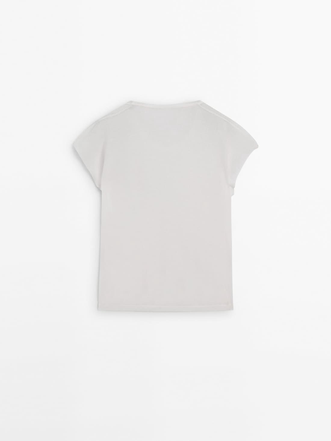 Massimo Dutti Short Sleeve Linen Blend Women T-Shirt Cream | US-IO0716483