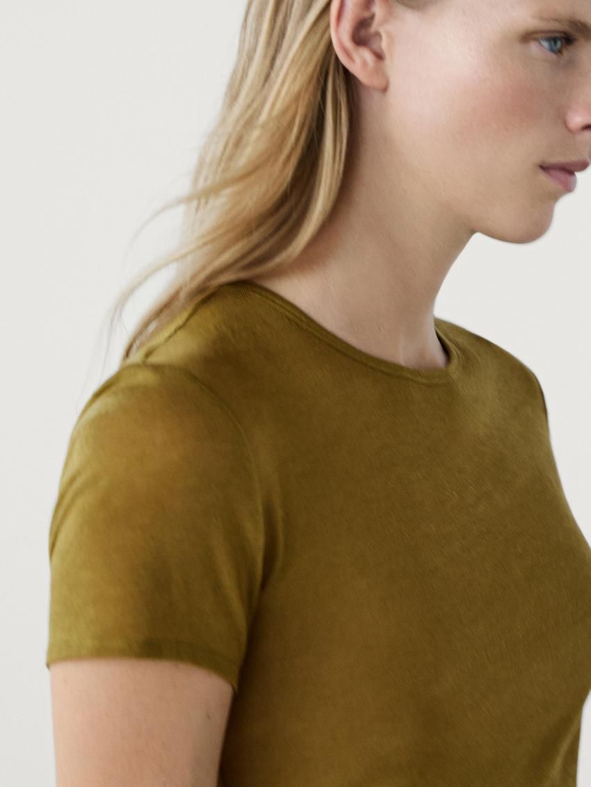 Massimo Dutti Short Sleeve Lyocell Blend Women T-Shirt Olive | US-GN4092156