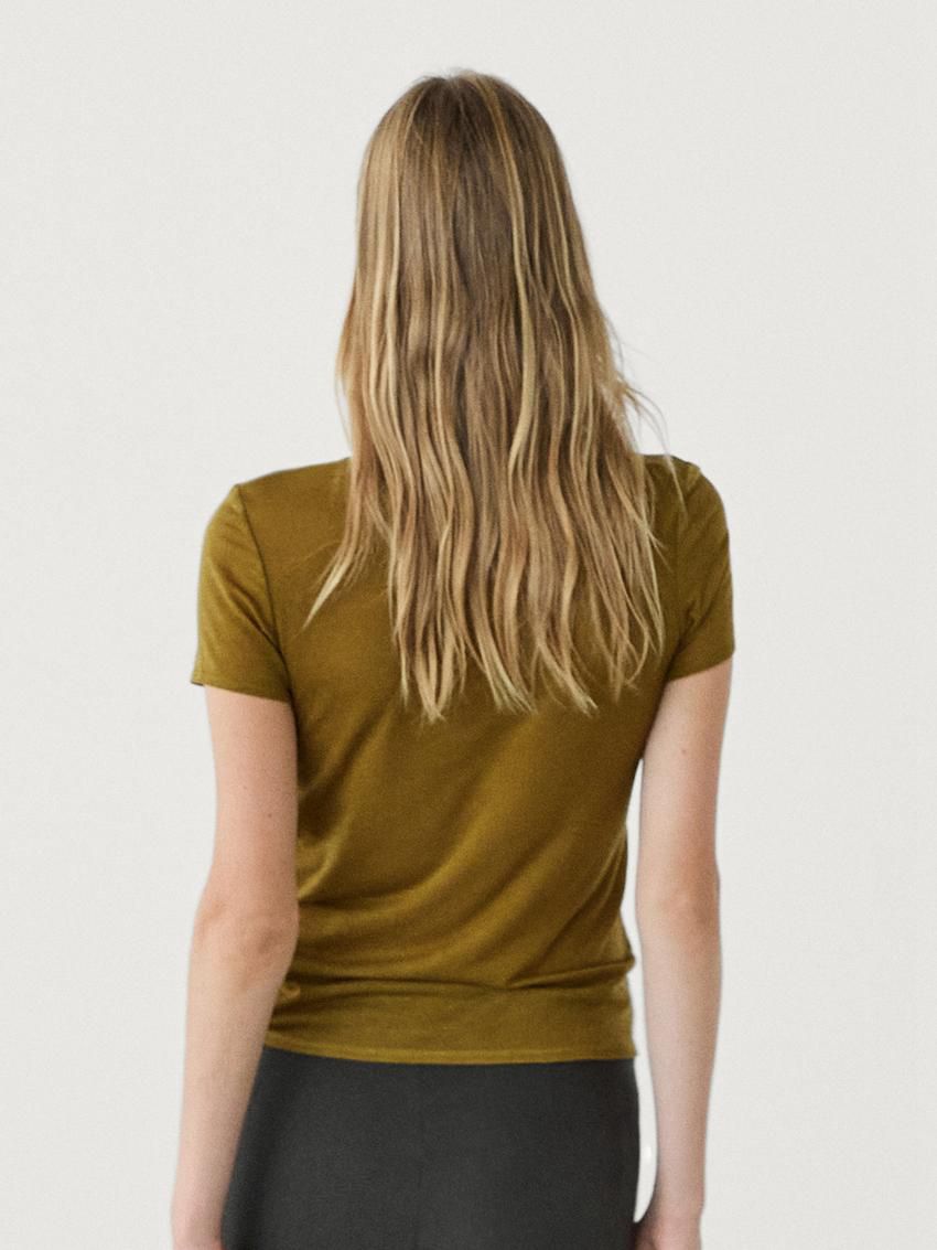 Massimo Dutti Short Sleeve Lyocell Blend Women T-Shirt Olive | US-GN4092156