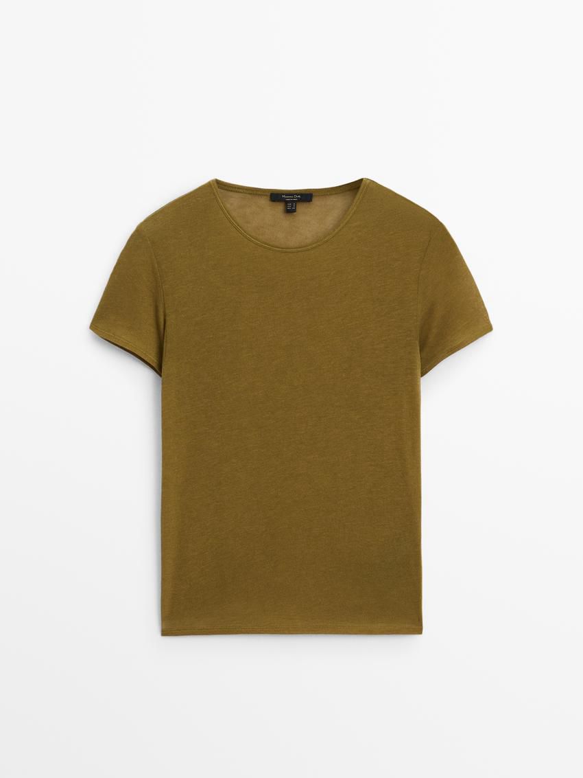 Massimo Dutti Short Sleeve Lyocell Blend Women T-Shirt Olive | US-GN4092156