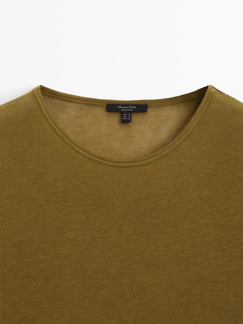 Massimo Dutti Short Sleeve Lyocell Blend Women T-Shirt Olive | US-GN4092156