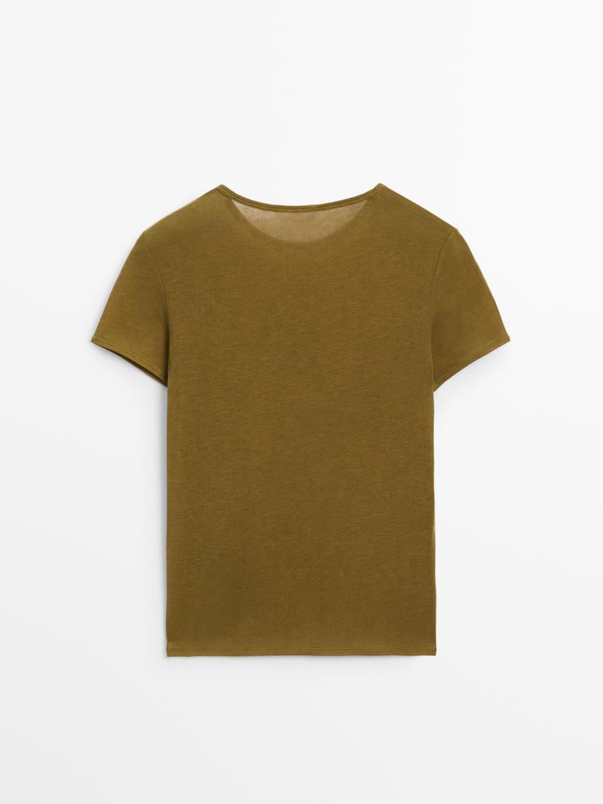 Massimo Dutti Short Sleeve Lyocell Blend Women T-Shirt Olive | US-GN4092156