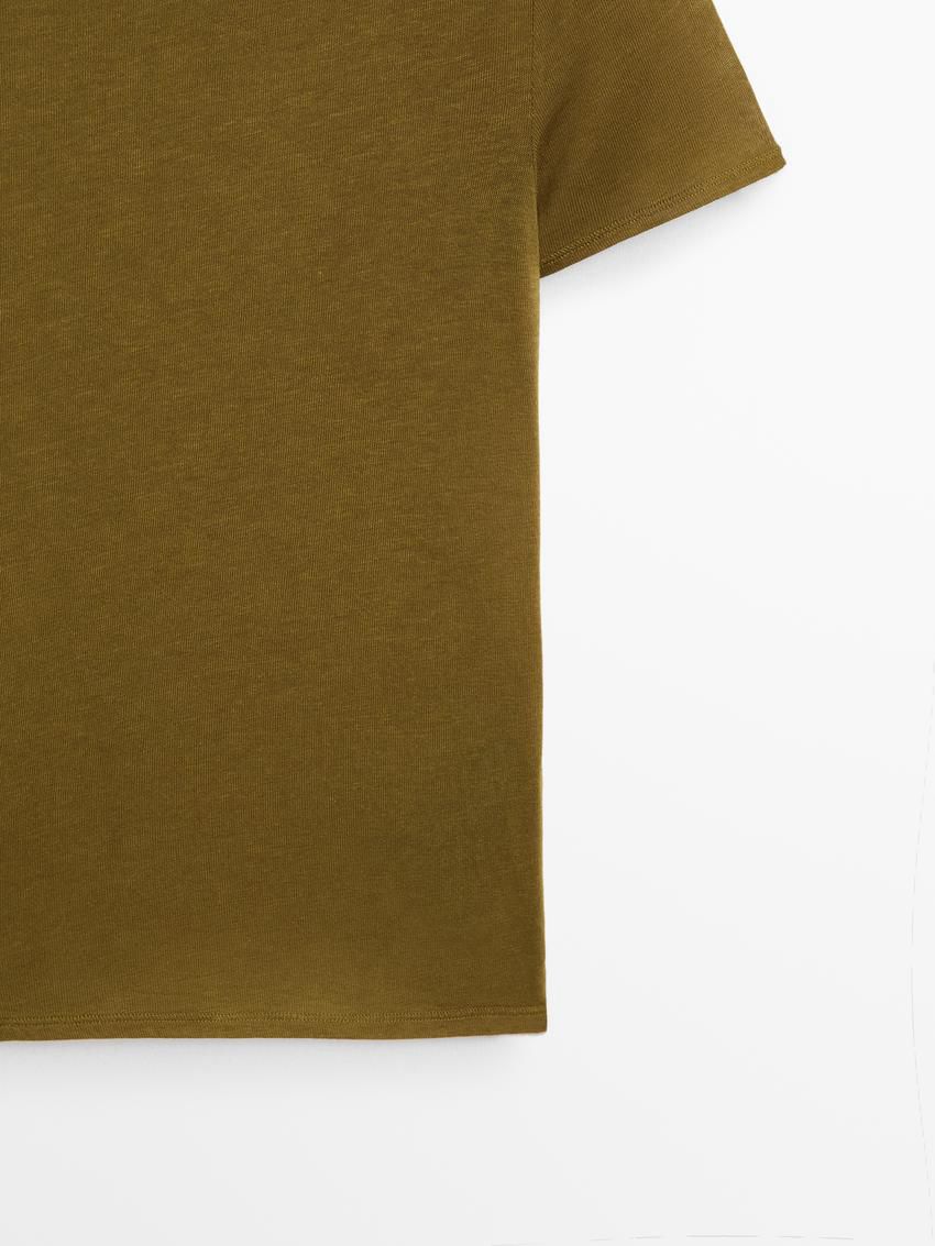 Massimo Dutti Short Sleeve Lyocell Blend Women T-Shirt Olive | US-GN4092156