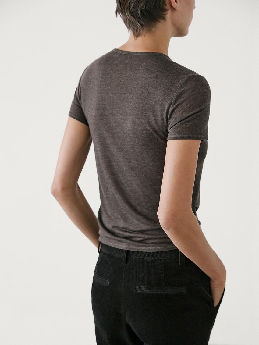 Massimo Dutti Short Sleeve Lyocell Blend Women T-Shirt Dark Brown | US-QZ0138476