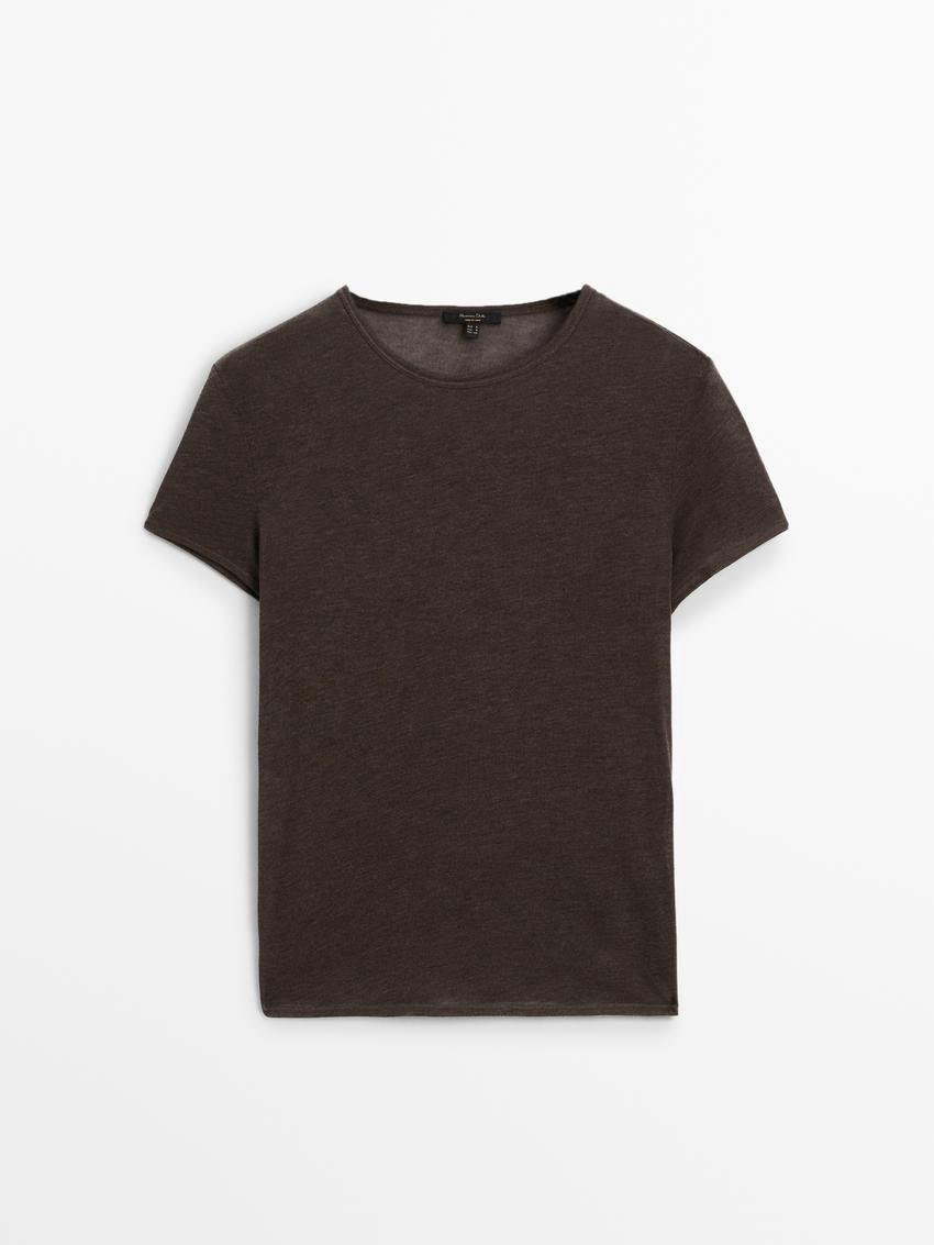 Massimo Dutti Short Sleeve Lyocell Blend Women T-Shirt Dark Brown | US-QZ0138476
