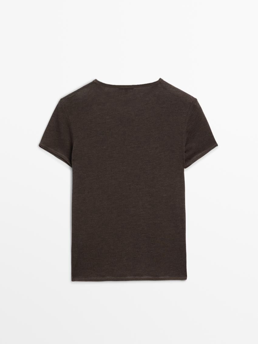 Massimo Dutti Short Sleeve Lyocell Blend Women T-Shirt Dark Brown | US-QZ0138476