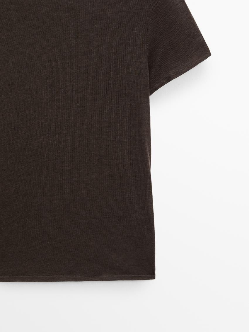 Massimo Dutti Short Sleeve Lyocell Blend Women T-Shirt Dark Brown | US-QZ0138476