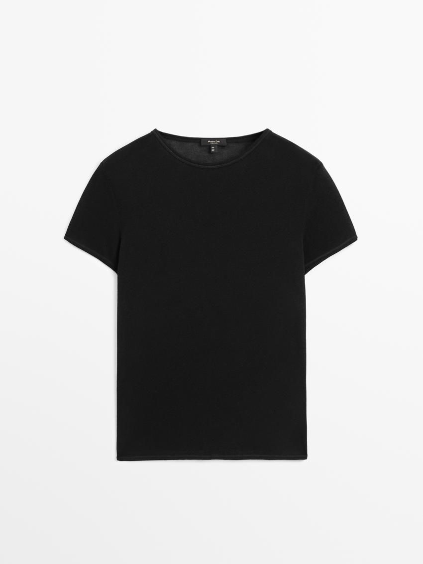Massimo Dutti Short Sleeve Lyocell Blend Women T-Shirt Black | US-UA0936812