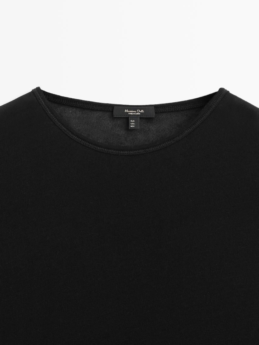 Massimo Dutti Short Sleeve Lyocell Blend Women T-Shirt Black | US-UA0936812
