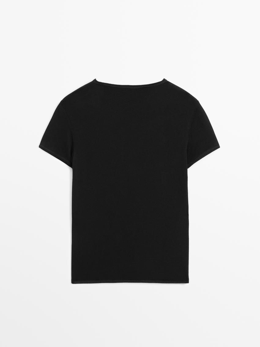 Massimo Dutti Short Sleeve Lyocell Blend Women T-Shirt Black | US-UA0936812