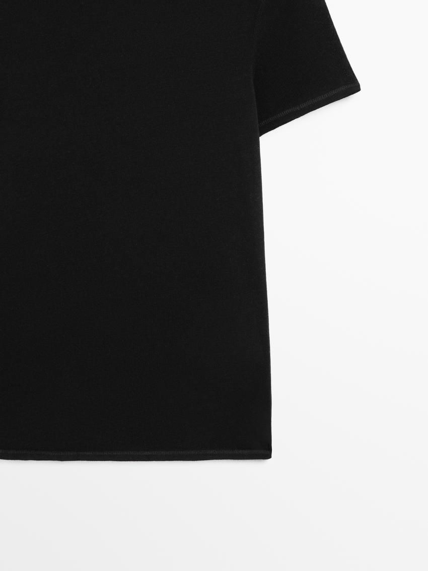 Massimo Dutti Short Sleeve Lyocell Blend Women T-Shirt Black | US-UA0936812