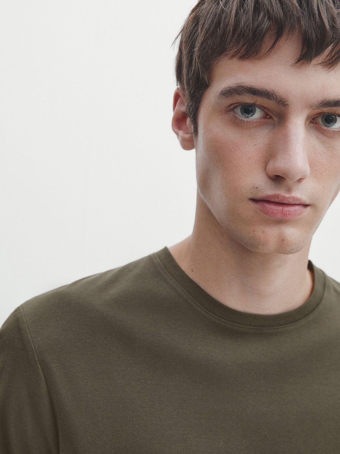 Massimo Dutti Short Sleeve Mercerised Cotton Men T-Shirt Khaki | US-GL5124368