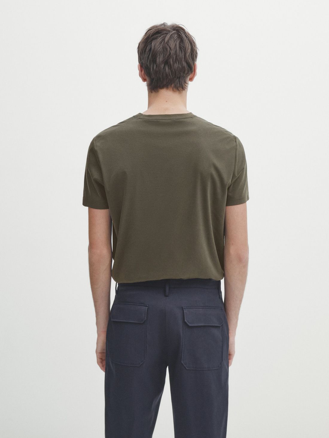 Massimo Dutti Short Sleeve Mercerised Cotton Men T-Shirt Khaki | US-GL5124368