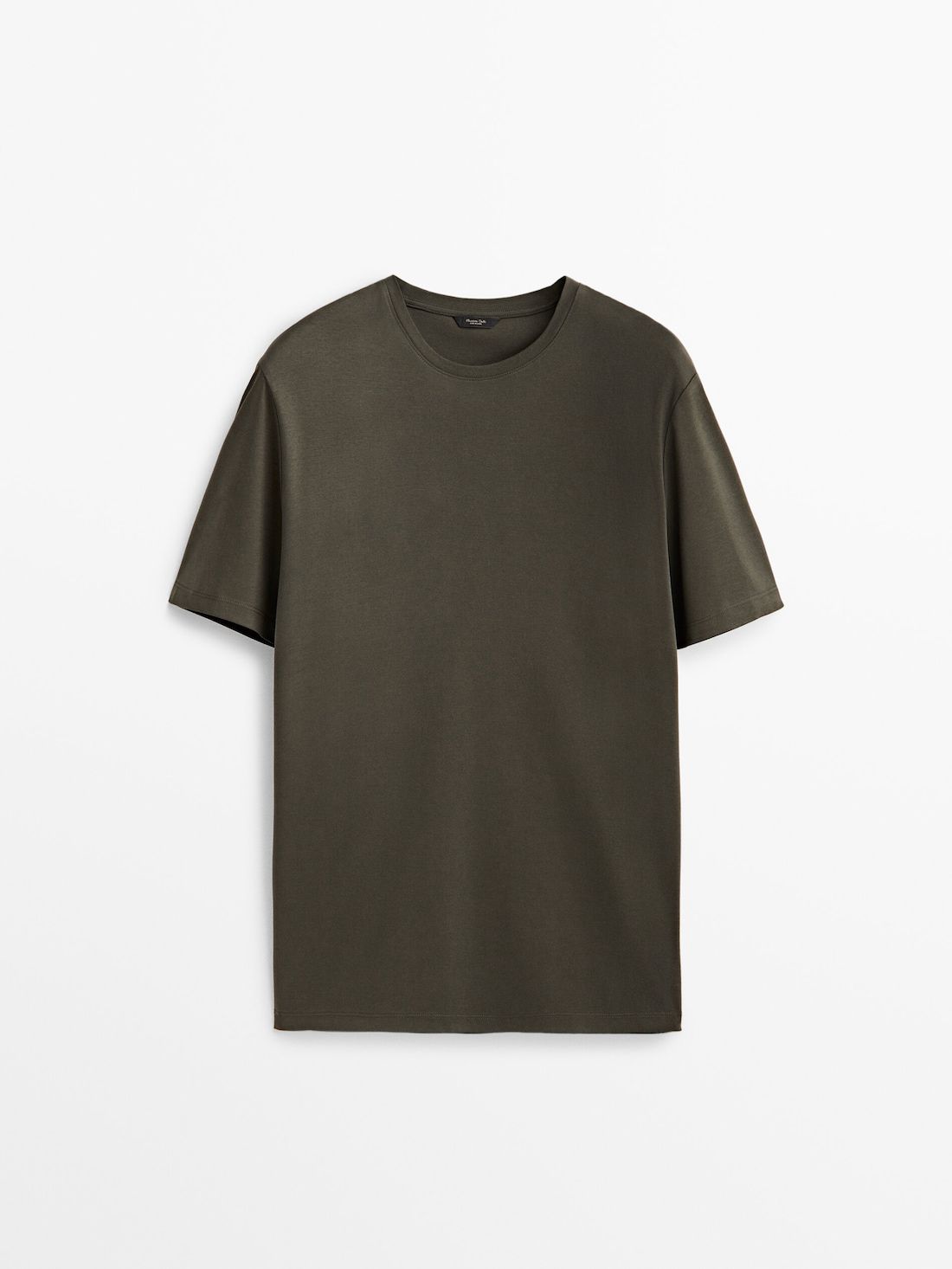 Massimo Dutti Short Sleeve Mercerised Cotton Men T-Shirt Khaki | US-GL5124368