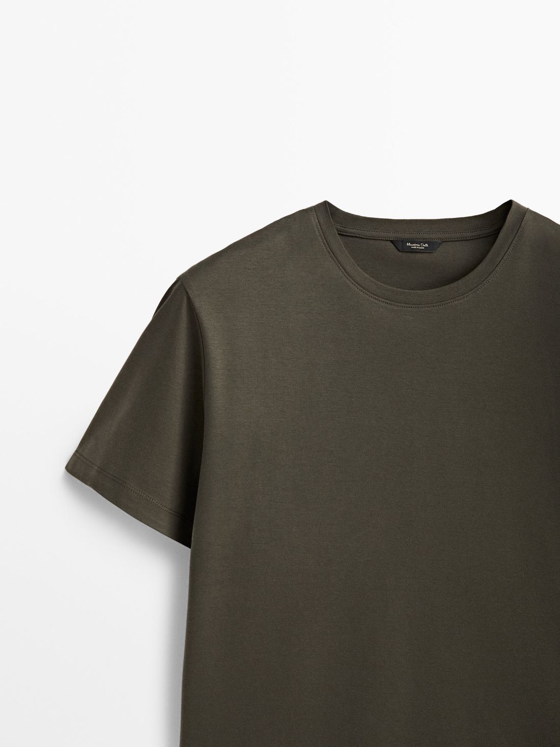 Massimo Dutti Short Sleeve Mercerised Cotton Men T-Shirt Khaki | US-GL5124368
