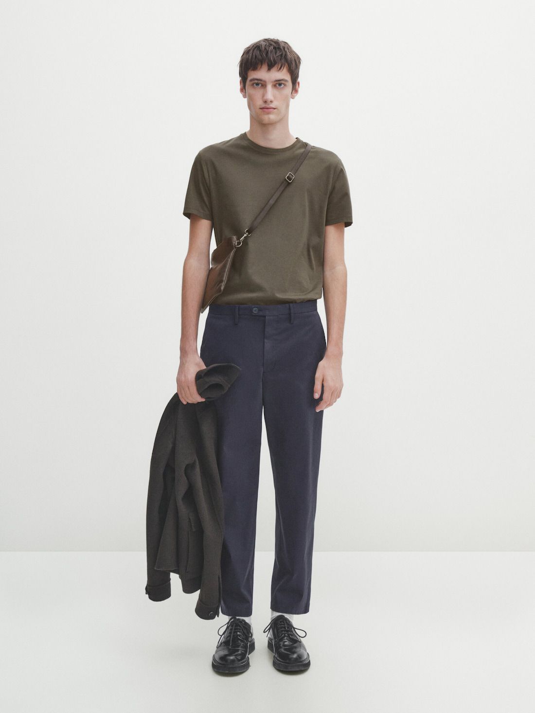 Massimo Dutti Short Sleeve Mercerised Cotton Men T-Shirt Khaki | US-GL5124368