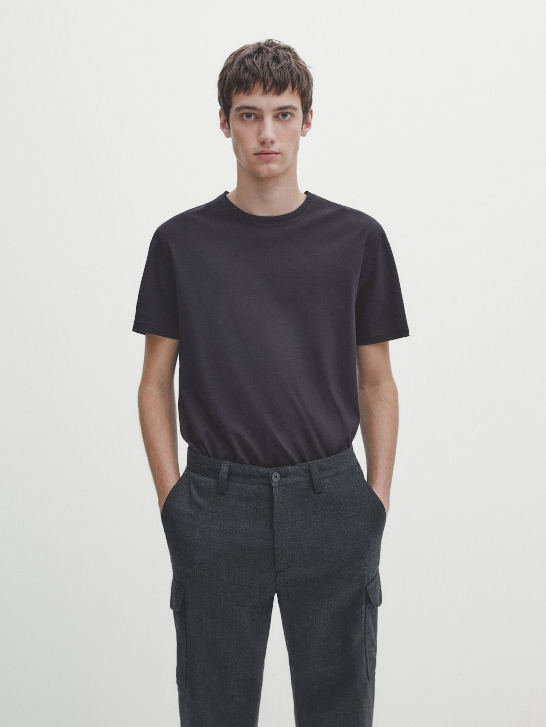 Massimo Dutti Short Sleeve Mercerised Cotton Men T-Shirt Navy | US-IS7029453