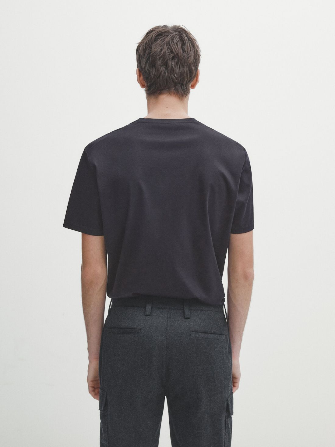 Massimo Dutti Short Sleeve Mercerised Cotton Men T-Shirt Navy | US-IS7029453