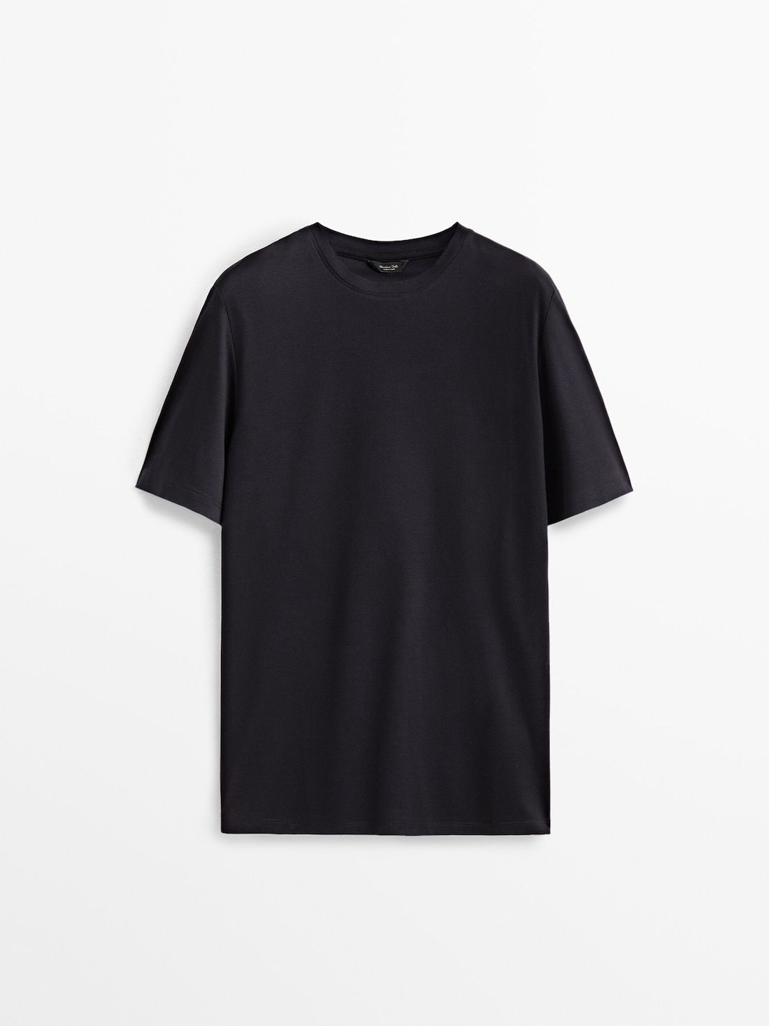 Massimo Dutti Short Sleeve Mercerised Cotton Men T-Shirt Navy | US-IS7029453