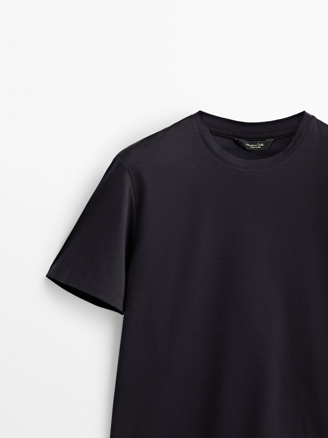 Massimo Dutti Short Sleeve Mercerised Cotton Men T-Shirt Navy | US-IS7029453