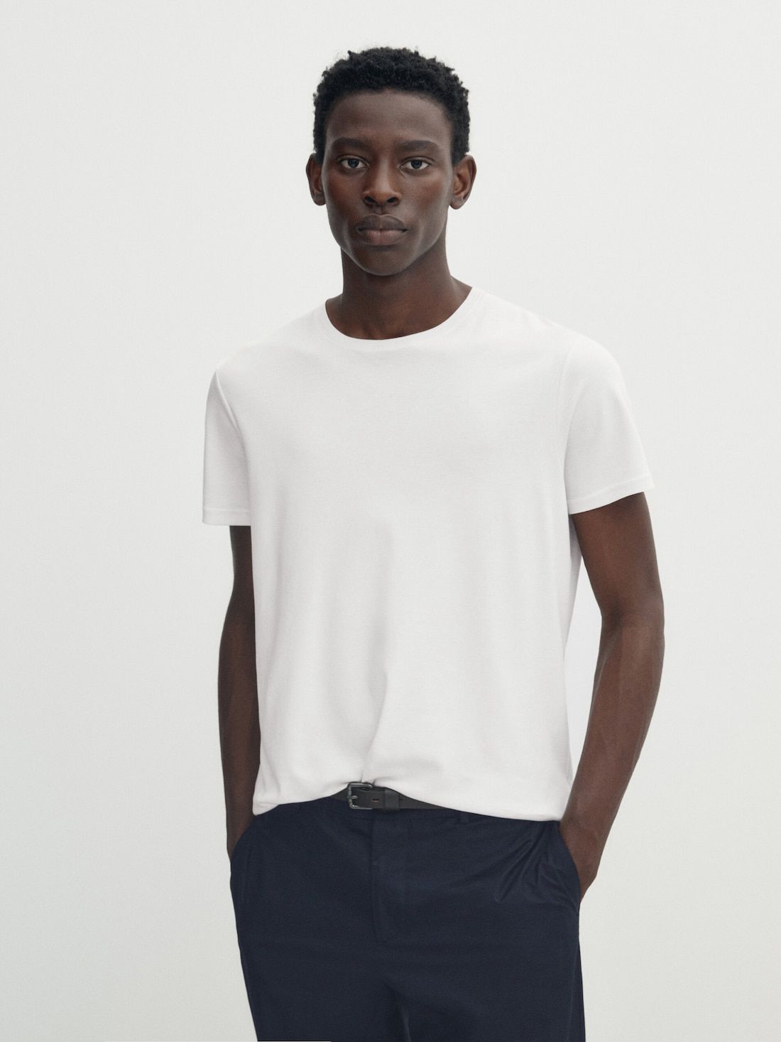 Massimo Dutti Short Sleeve Mercerised Cotton Men T-Shirt White | US-IC3784265