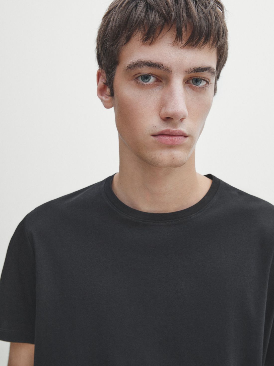 Massimo Dutti Short Sleeve Mercerised Cotton Men T-Shirt Black | US-QW5072981