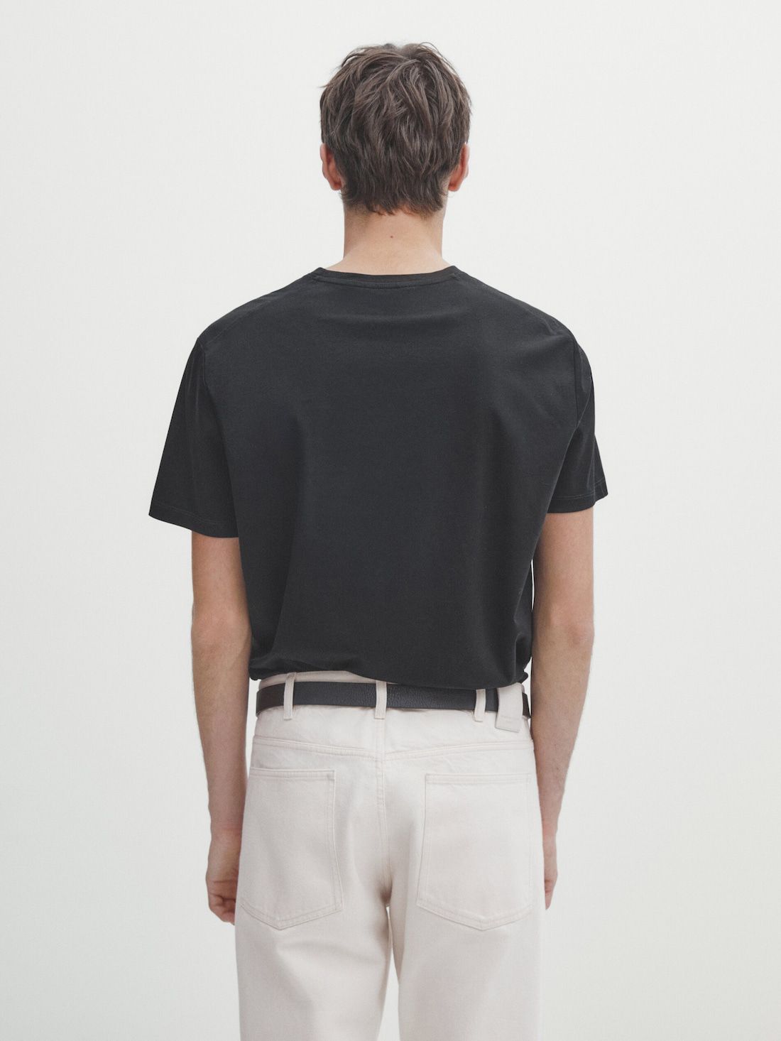 Massimo Dutti Short Sleeve Mercerised Cotton Men T-Shirt Black | US-QW5072981