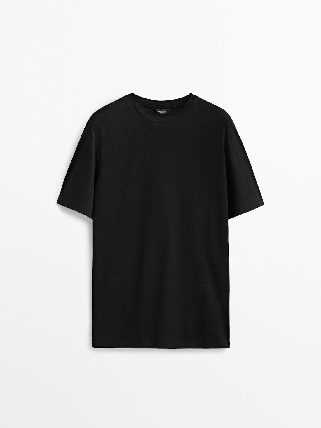 Massimo Dutti Short Sleeve Mercerised Cotton Men T-Shirt Black | US-QW5072981