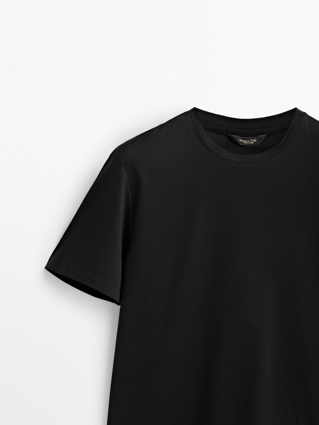Massimo Dutti Short Sleeve Mercerised Cotton Men T-Shirt Black | US-QW5072981