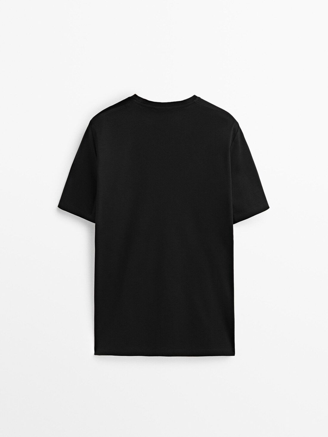 Massimo Dutti Short Sleeve Mercerised Cotton Men T-Shirt Black | US-QW5072981
