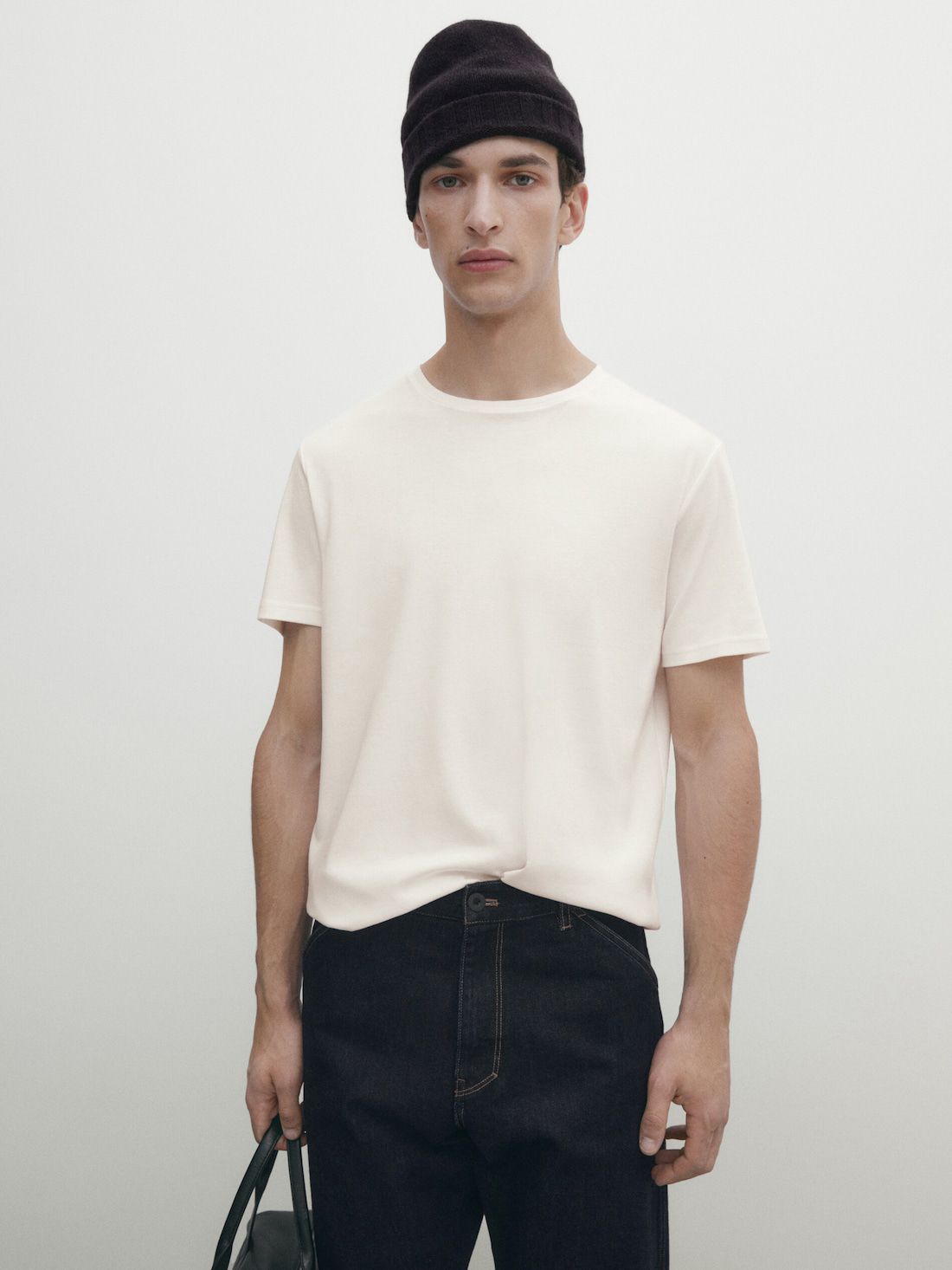 Massimo Dutti Short Sleeve Mercerised Cotton Men T-Shirt Cream | US-MP8654012