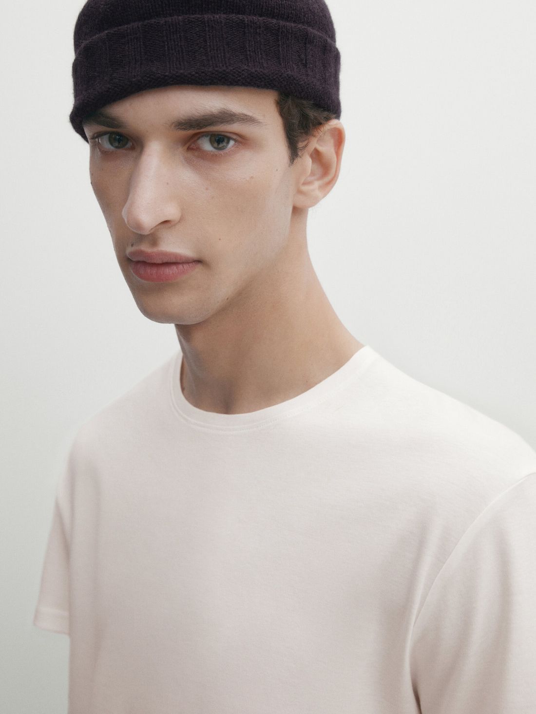 Massimo Dutti Short Sleeve Mercerised Cotton Men T-Shirt Cream | US-MP8654012