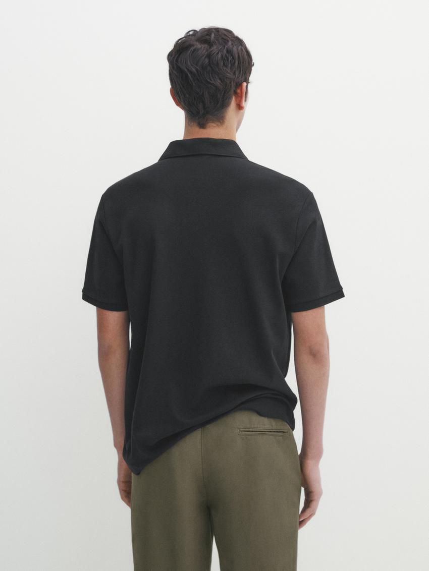 Massimo Dutti Short Sleeve Mercerised Cotton Men Polo Shirt Black | US-BJ1473928