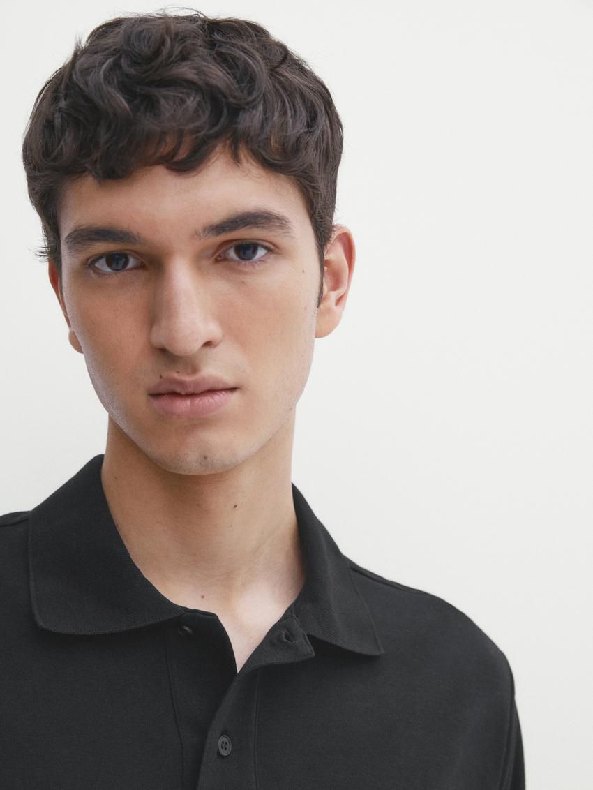 Massimo Dutti Short Sleeve Mercerised Cotton Men Polo Shirt Black | US-BJ1473928