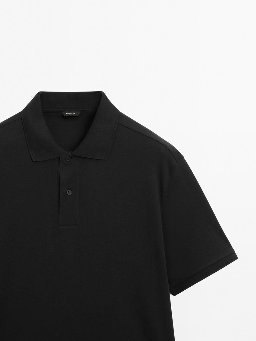 Massimo Dutti Short Sleeve Mercerised Cotton Men Polo Shirt Black | US-BJ1473928