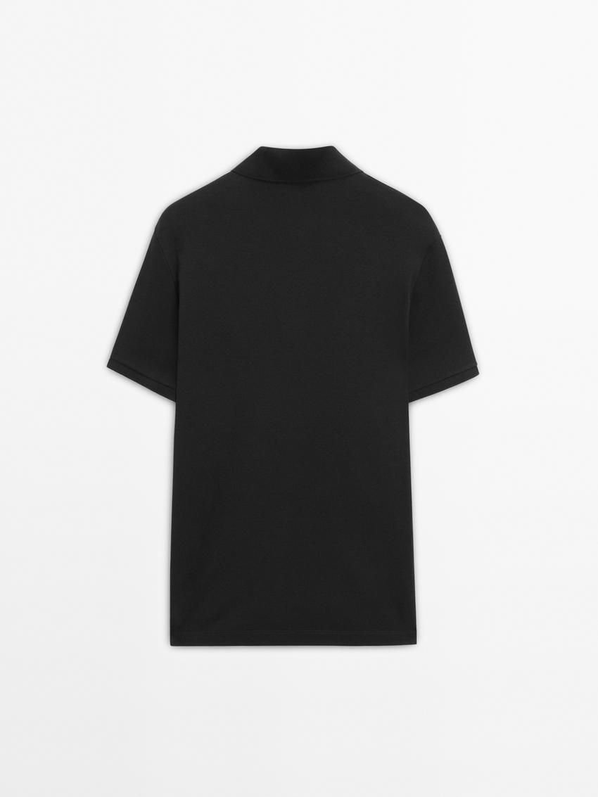 Massimo Dutti Short Sleeve Mercerised Cotton Men Polo Shirt Black | US-BJ1473928