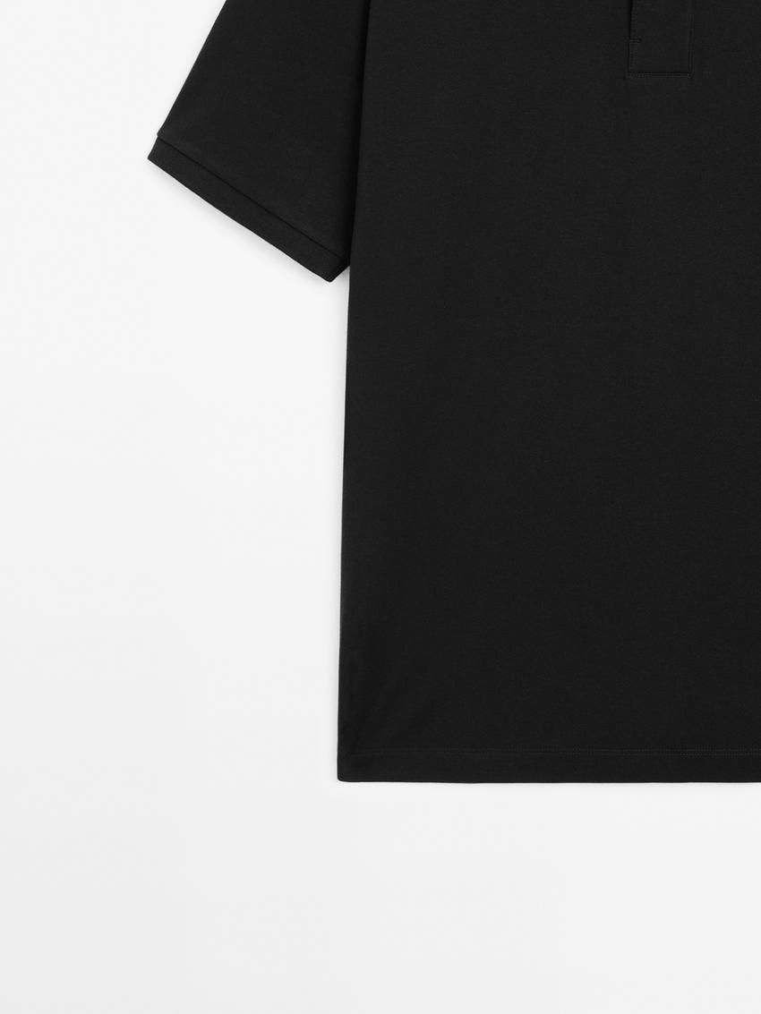 Massimo Dutti Short Sleeve Mercerised Cotton Men Polo Shirt Black | US-BJ1473928
