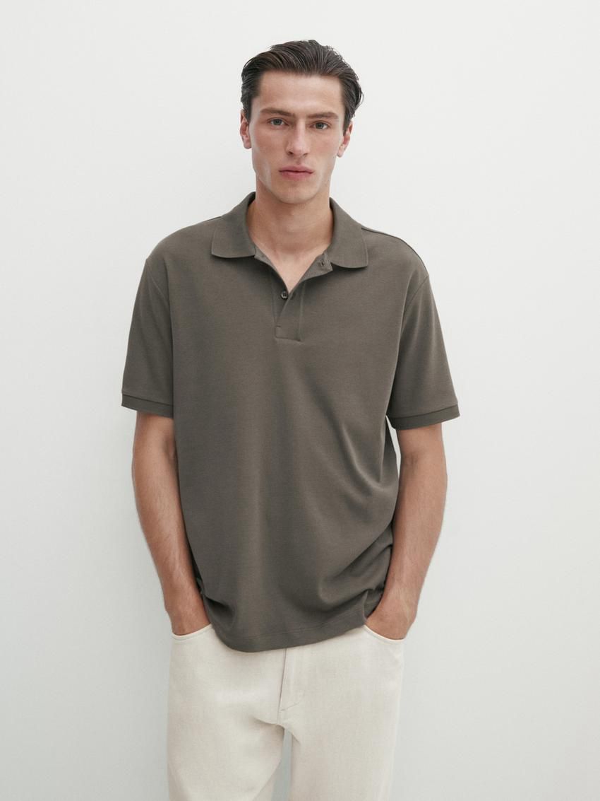 Massimo Dutti Short Sleeve Mercerised Cotton Men Polo Shirt Dark Green | US-IT4902135