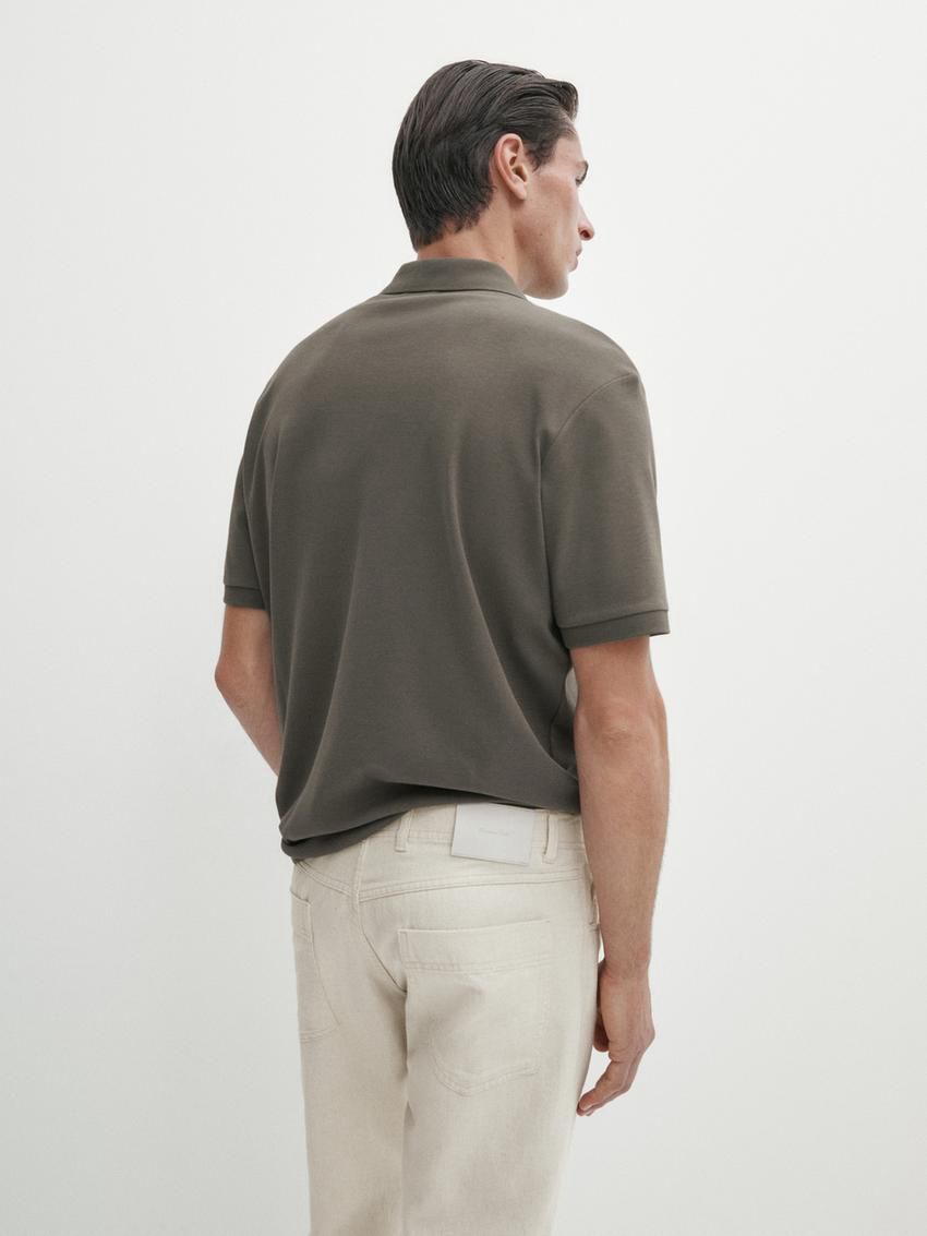 Massimo Dutti Short Sleeve Mercerised Cotton Men Polo Shirt Dark Green | US-IT4902135