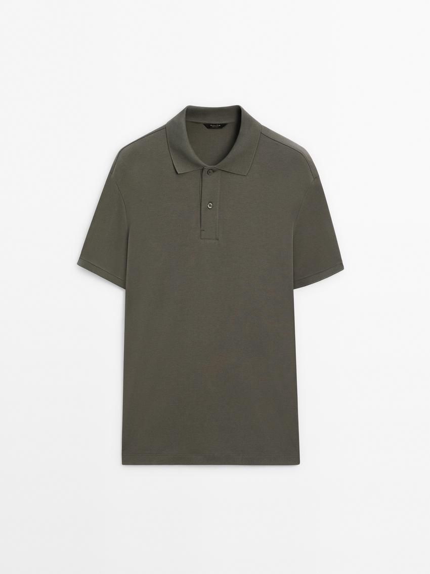 Massimo Dutti Short Sleeve Mercerised Cotton Men Polo Shirt Dark Green | US-IT4902135