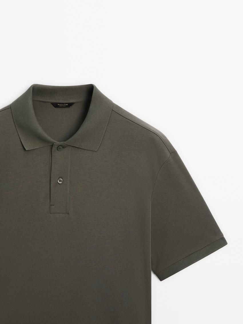 Massimo Dutti Short Sleeve Mercerised Cotton Men Polo Shirt Dark Green | US-IT4902135