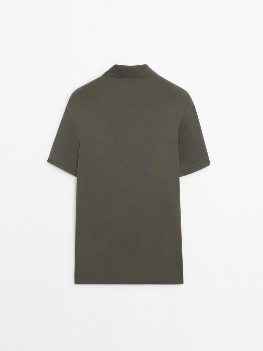 Massimo Dutti Short Sleeve Mercerised Cotton Men Polo Shirt Dark Green | US-IT4902135