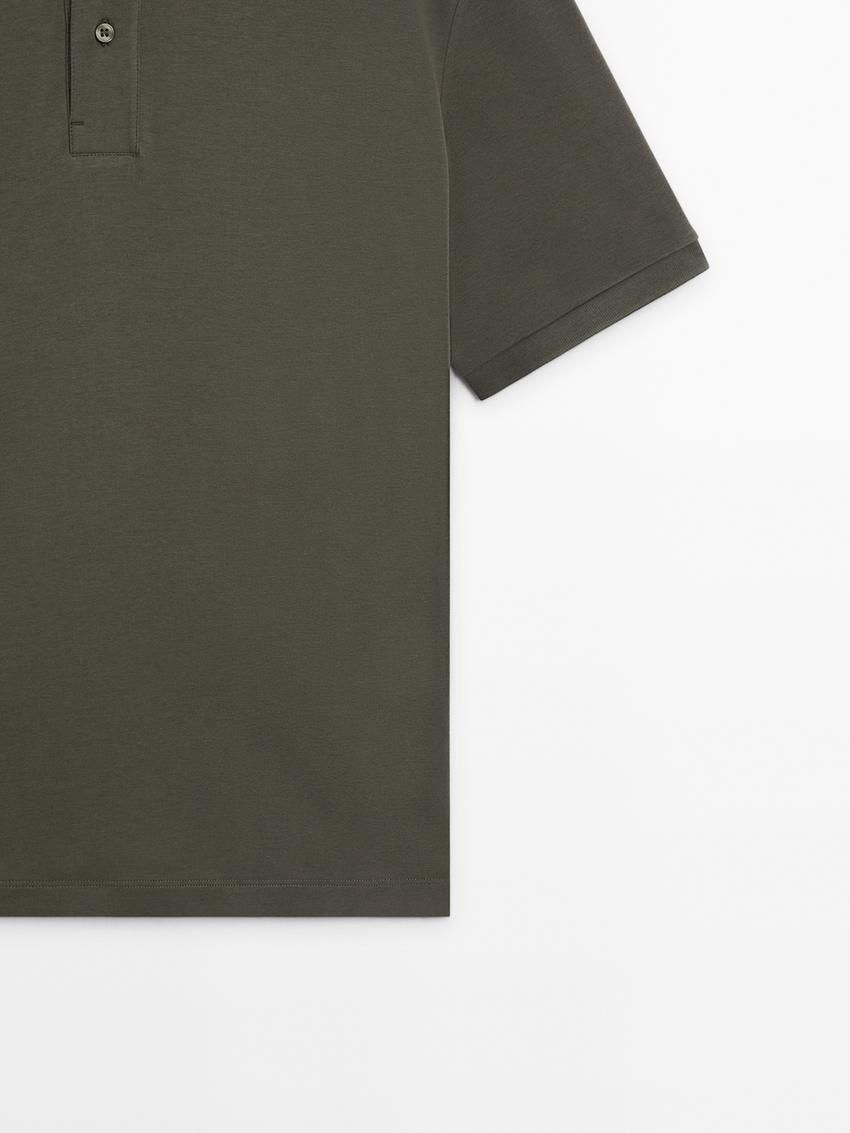 Massimo Dutti Short Sleeve Mercerised Cotton Men Polo Shirt Dark Green | US-IT4902135