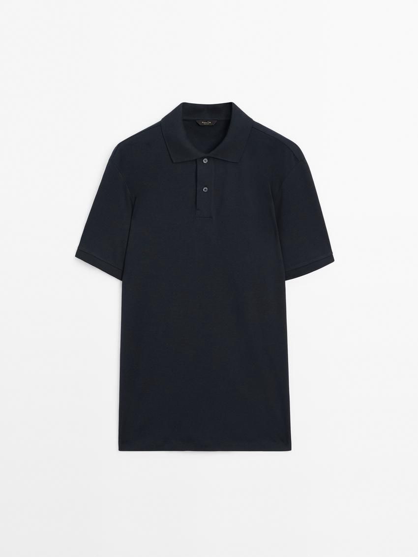 Massimo Dutti Short Sleeve Mercerised Cotton Men Polo Shirt Navy | US-BF3079154