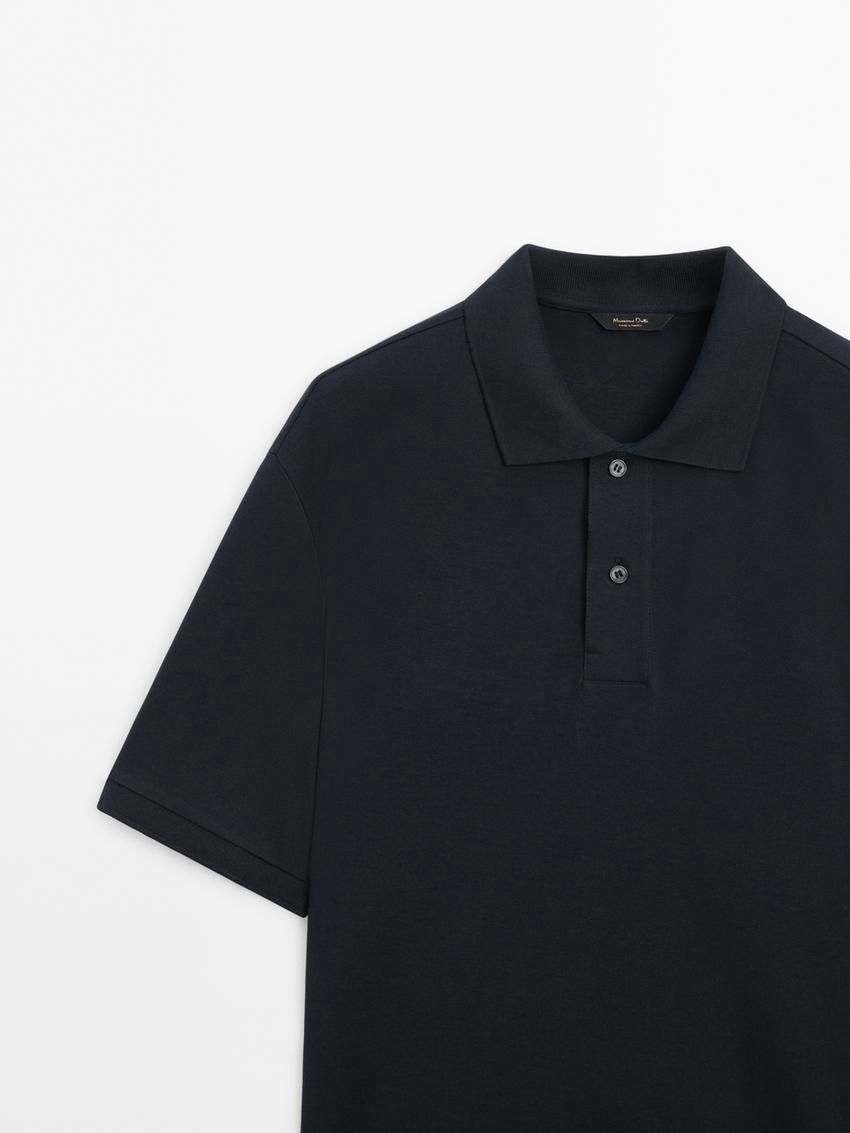 Massimo Dutti Short Sleeve Mercerised Cotton Men Polo Shirt Navy | US-BF3079154