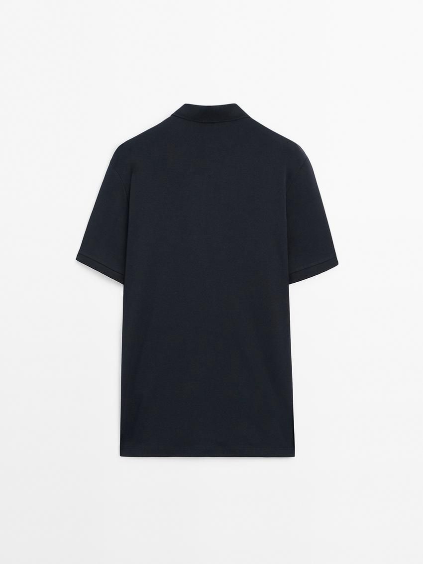 Massimo Dutti Short Sleeve Mercerised Cotton Men Polo Shirt Navy | US-BF3079154